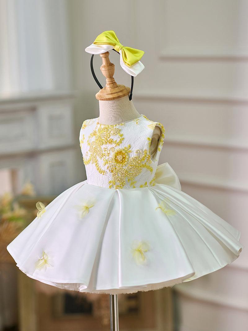 Jill White Baby Beading Adorable Knee Length Birthday Girl Dress J023