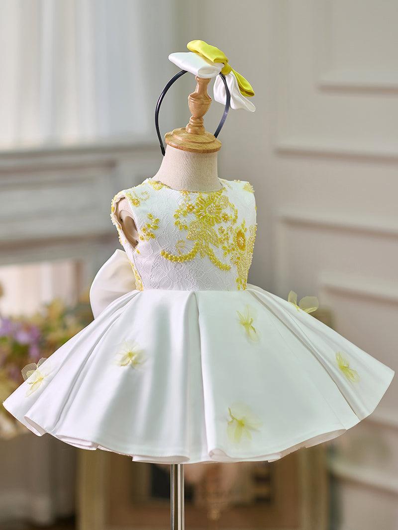 Jill White Baby Beading Adorable Knee Length Birthday Girl Dress J023