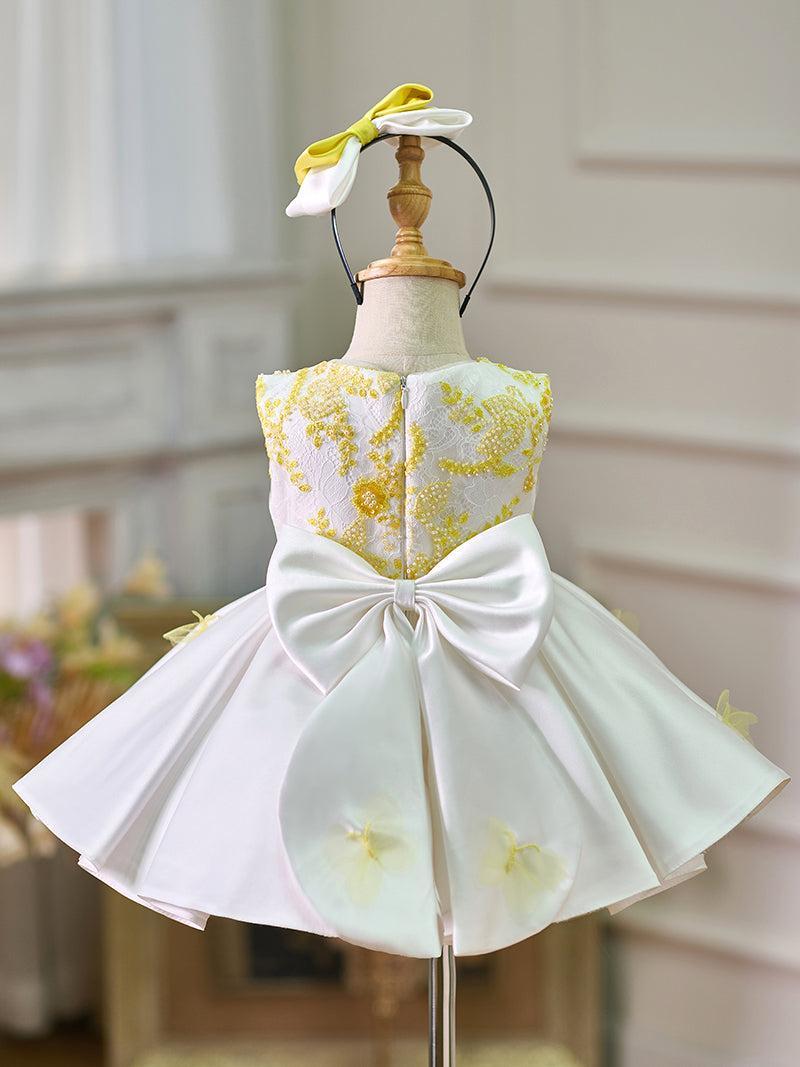 Jill White Baby Beading Adorable Knee Length Birthday Girl Dress J023