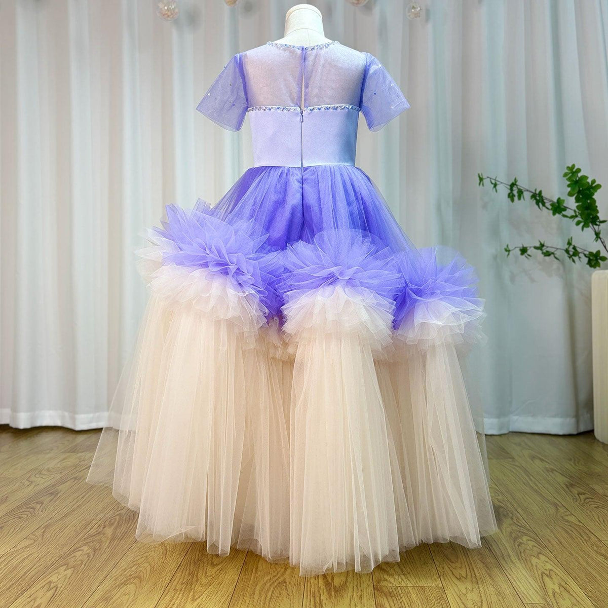 Jill Wish Elegant Arabic Blue Girl Dress Beads Dubai Baby Kids Princess J102
