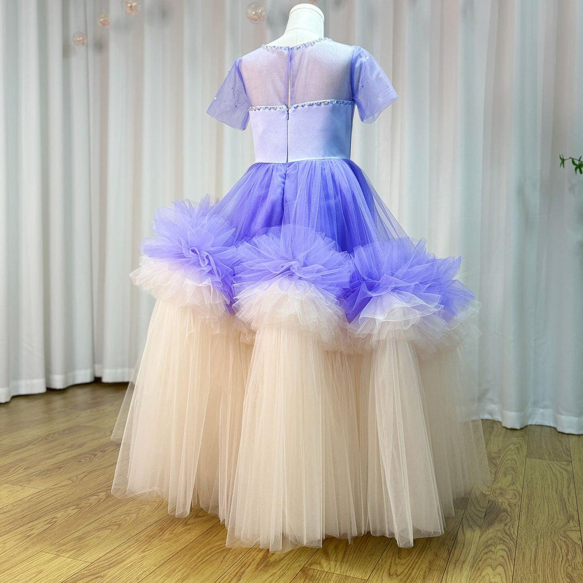 Jill Wish Elegant Arabic Blue Girl Dress Beads Dubai Baby Kids Princess J102