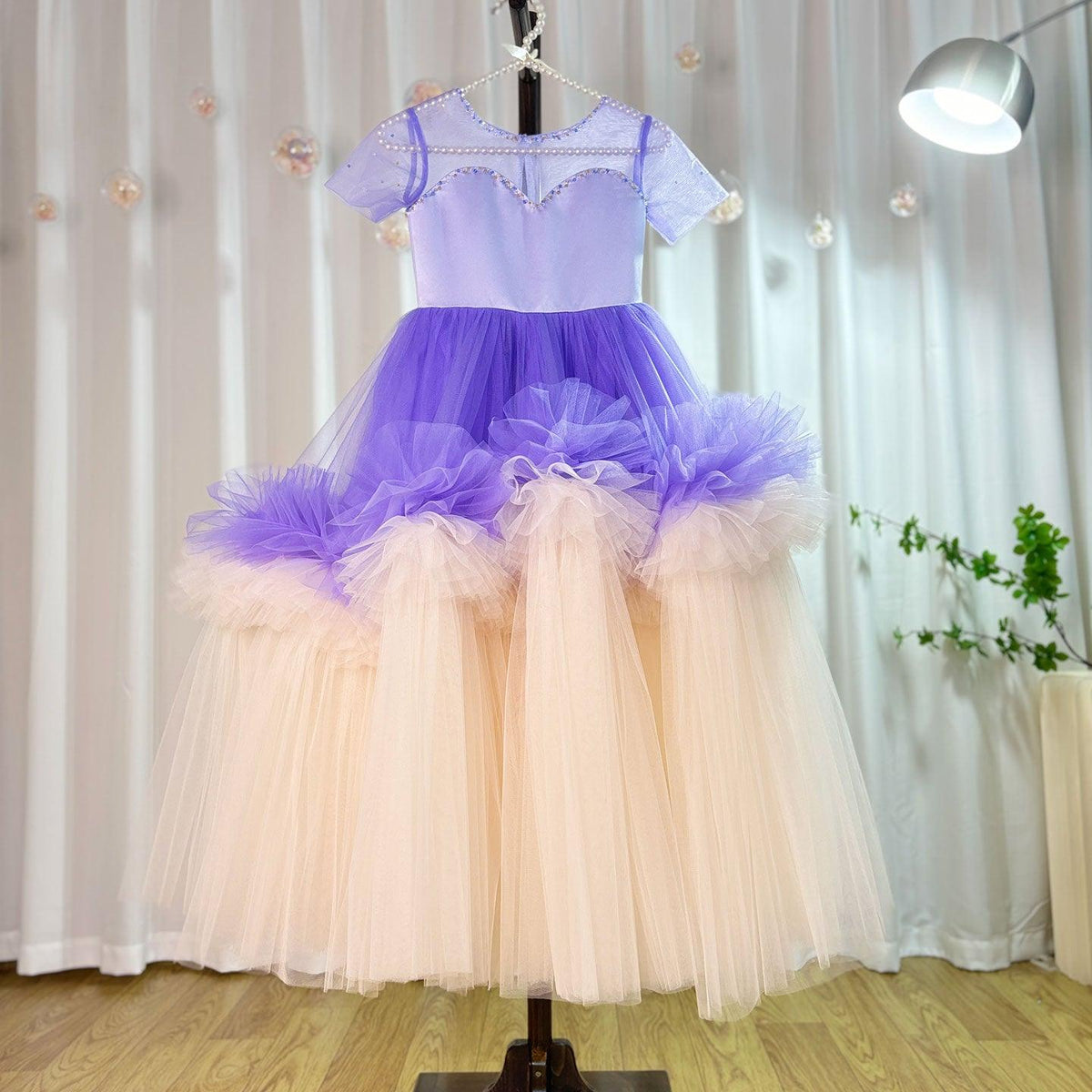 Jill Wish Elegant Arabic Blue Girl Dress Beads Dubai Baby Kids Princess J102