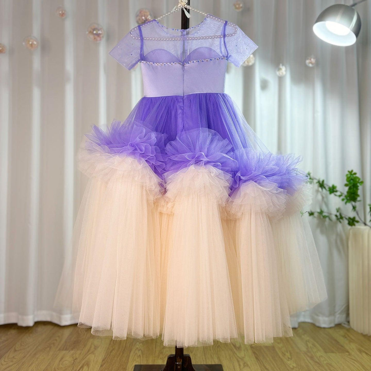 Jill Wish Elegant Arabic Blue Girl Dress Beads Dubai Baby Kids Princess J102