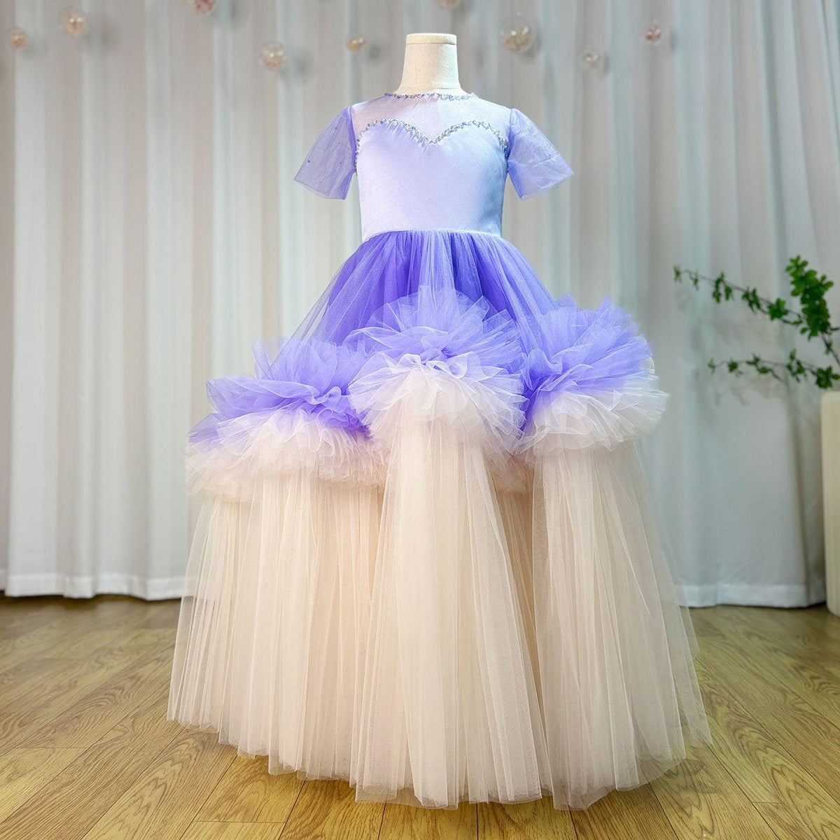Jill Wish Elegant Arabic Blue Girl Dress Beads Dubai Baby Kids Princess J102