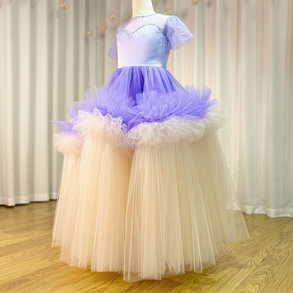 Jill Wish Elegant Arabic Blue Girl Dress Beads Dubai Baby Kids Princess J102
