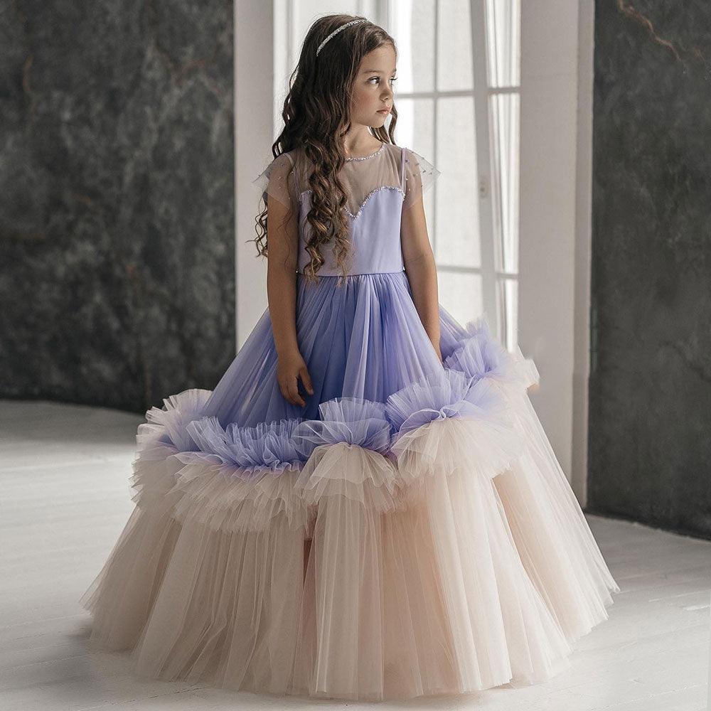 Jill Wish Elegant Arabic Blue Girl Dress Beads Dubai Baby Kids Princess J102