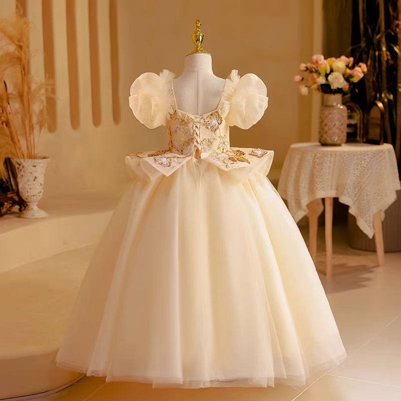 Jill Wish Elegant Beige Dubai Girl Dress Beading Arabic Princess Kids J243