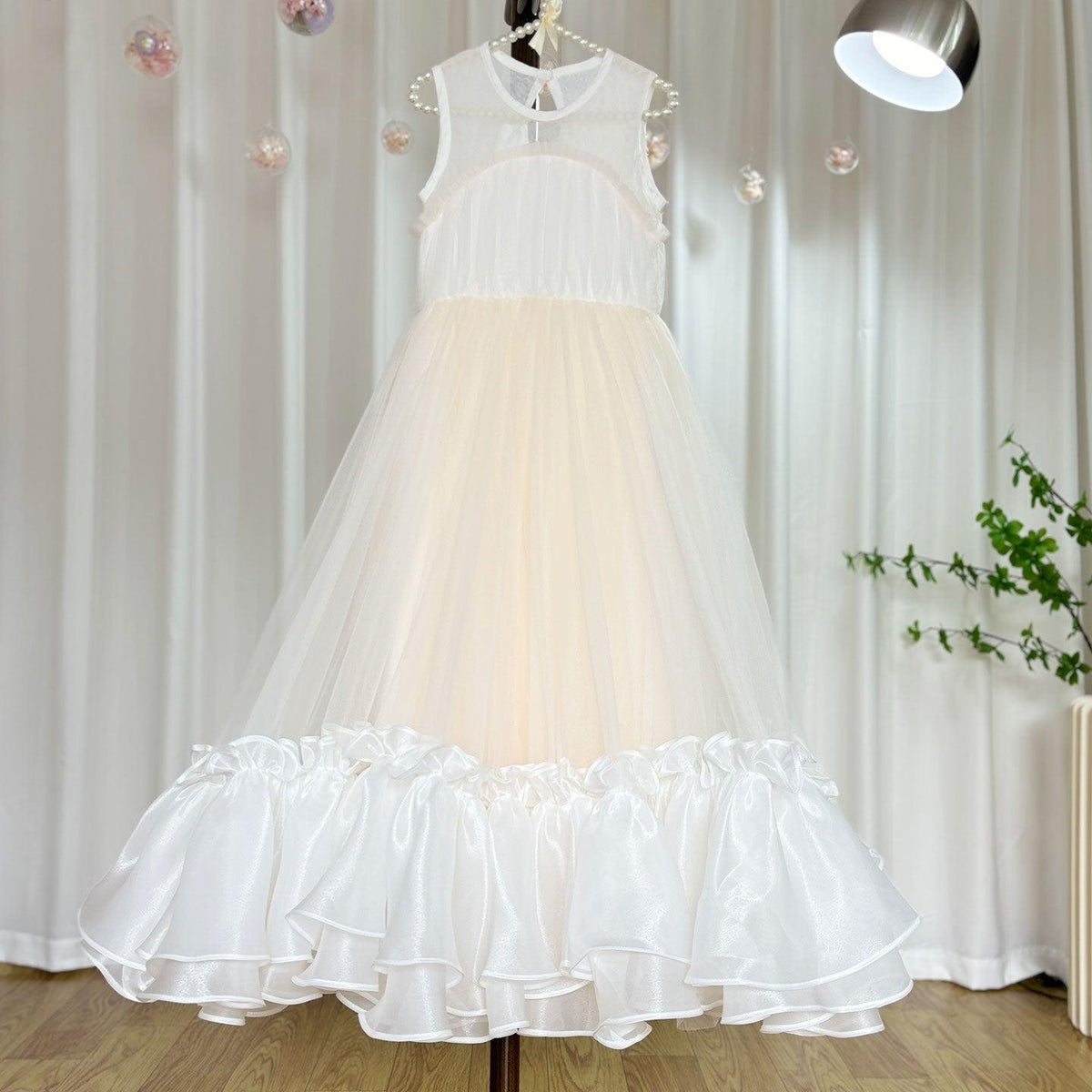 Jill Wish Elegant Beige Girl Dress Princess for Birthday Wedding Party J101