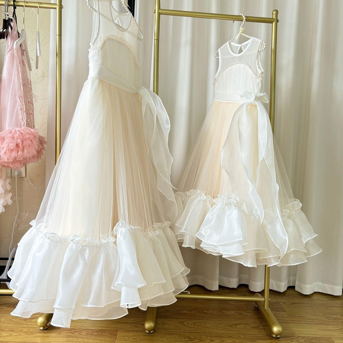 Jill Wish Elegant Beige Girl Dress Princess for Birthday Wedding Party J101