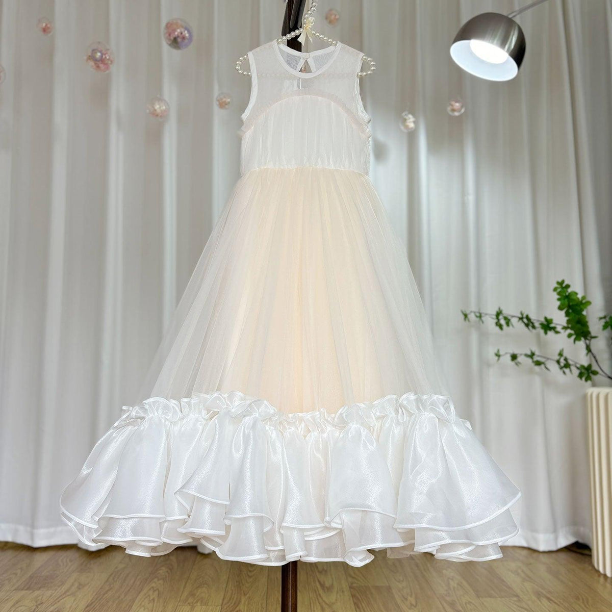 Jill Wish Elegant Beige Girl Dress Princess for Birthday Wedding Party J101
