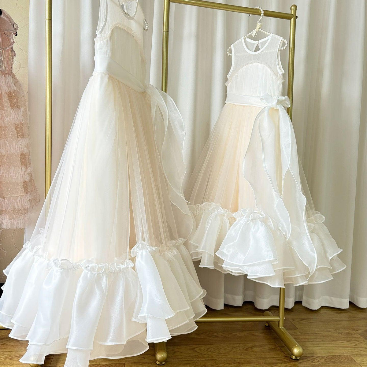 Jill Wish Elegant Beige Girl Dress Princess for Birthday Wedding Party J101