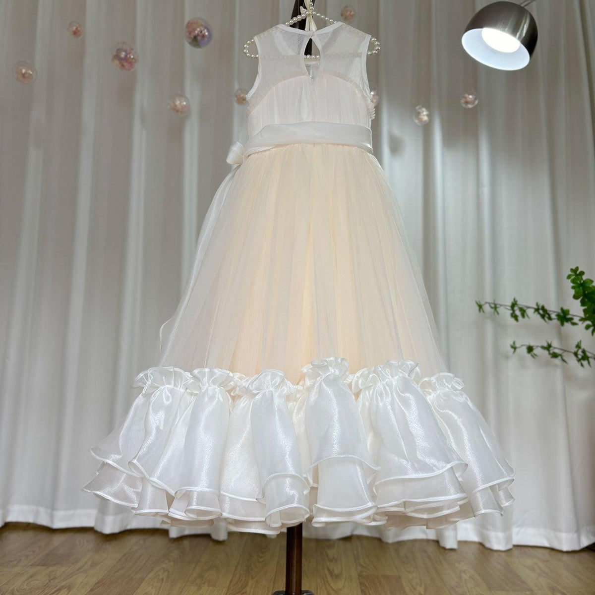 Jill Wish Elegant Beige Girl Dress Princess for Birthday Wedding Party J101