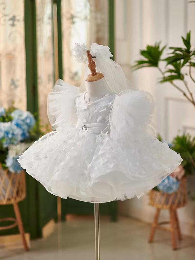 Jill Wish Elegant Blue Puffy Sleeve Flower Girl Dress Knee Length J058