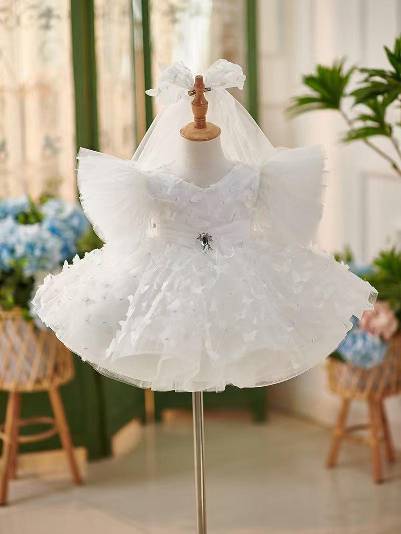 Jill Wish Elegant Blue Puffy Sleeve Flower Girl Dress Knee Length J058