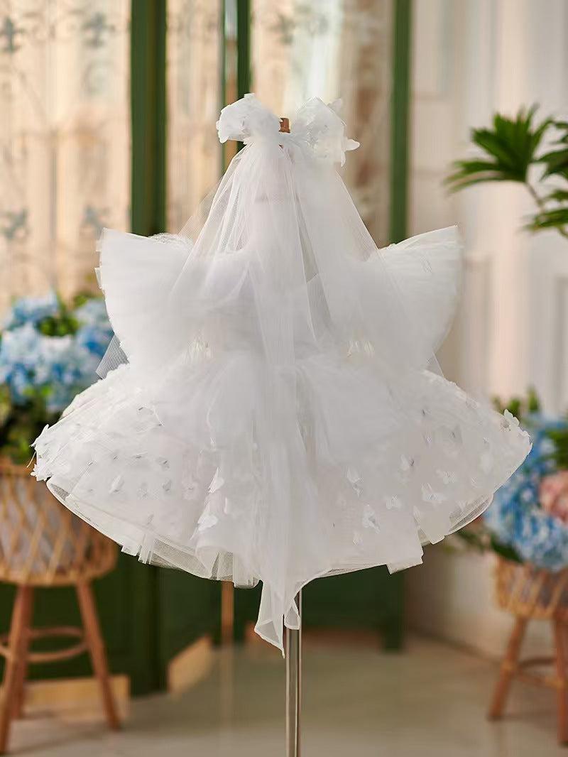 Jill Wish Elegant Blue Puffy Sleeve Flower Girl Dress Knee Length J058