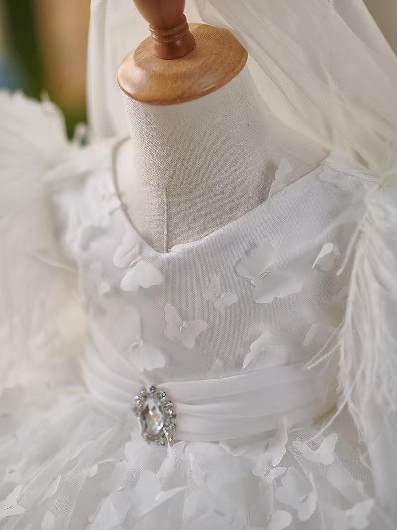 Jill Wish Elegant Blue Puffy Sleeve Flower Girl Dress Knee Length J058