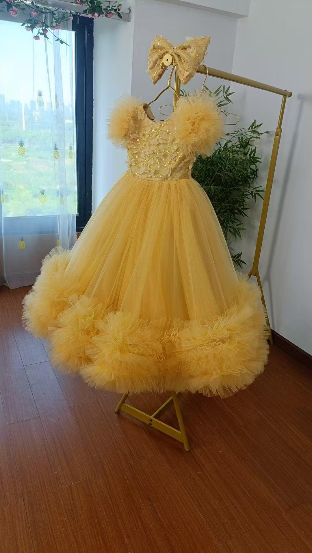Jill Wish Elegant Flower Girl Dress Gold Kids Princess J069