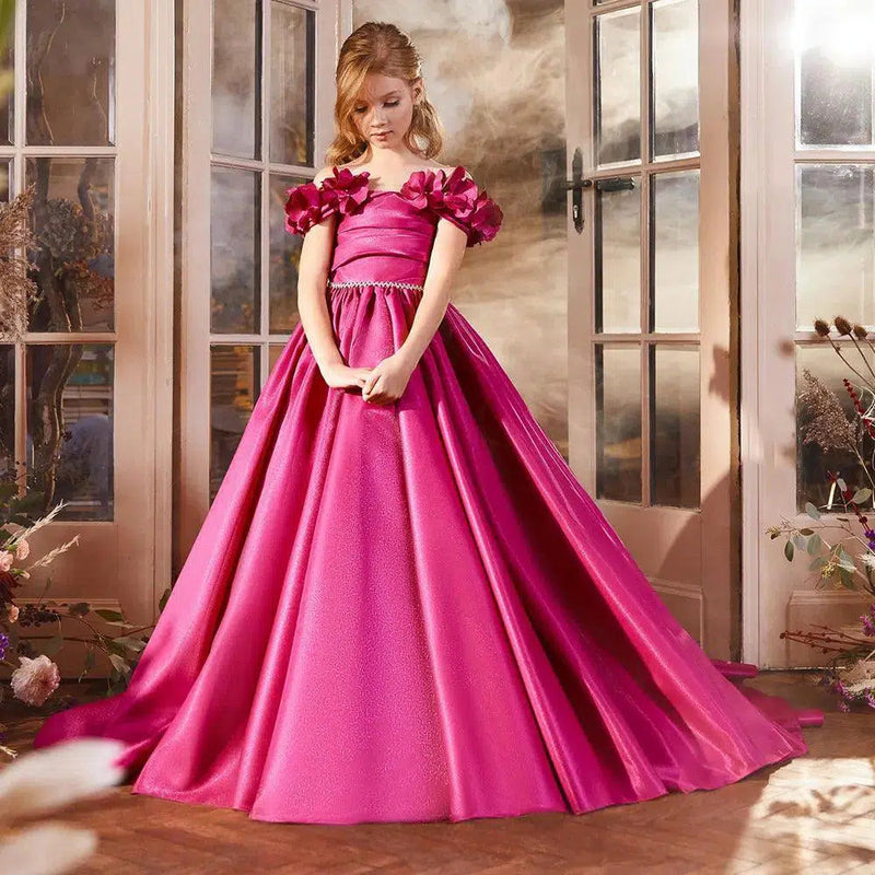 Jill Wish Elegant Fuchsia Girl Dress Appliques Lilac Princess Dubai Gown J167