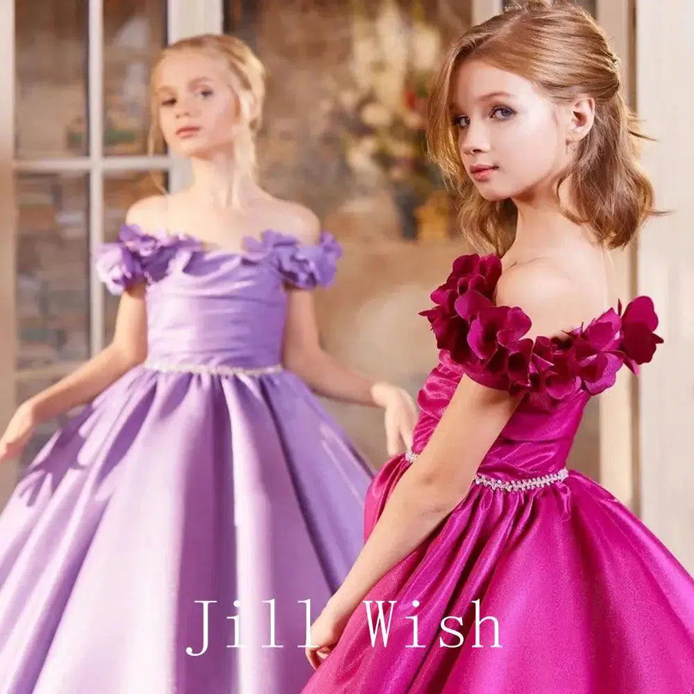 Jill Wish Elegant Fuchsia Girl Dress Appliques Lilac Princess Dubai Gown J167