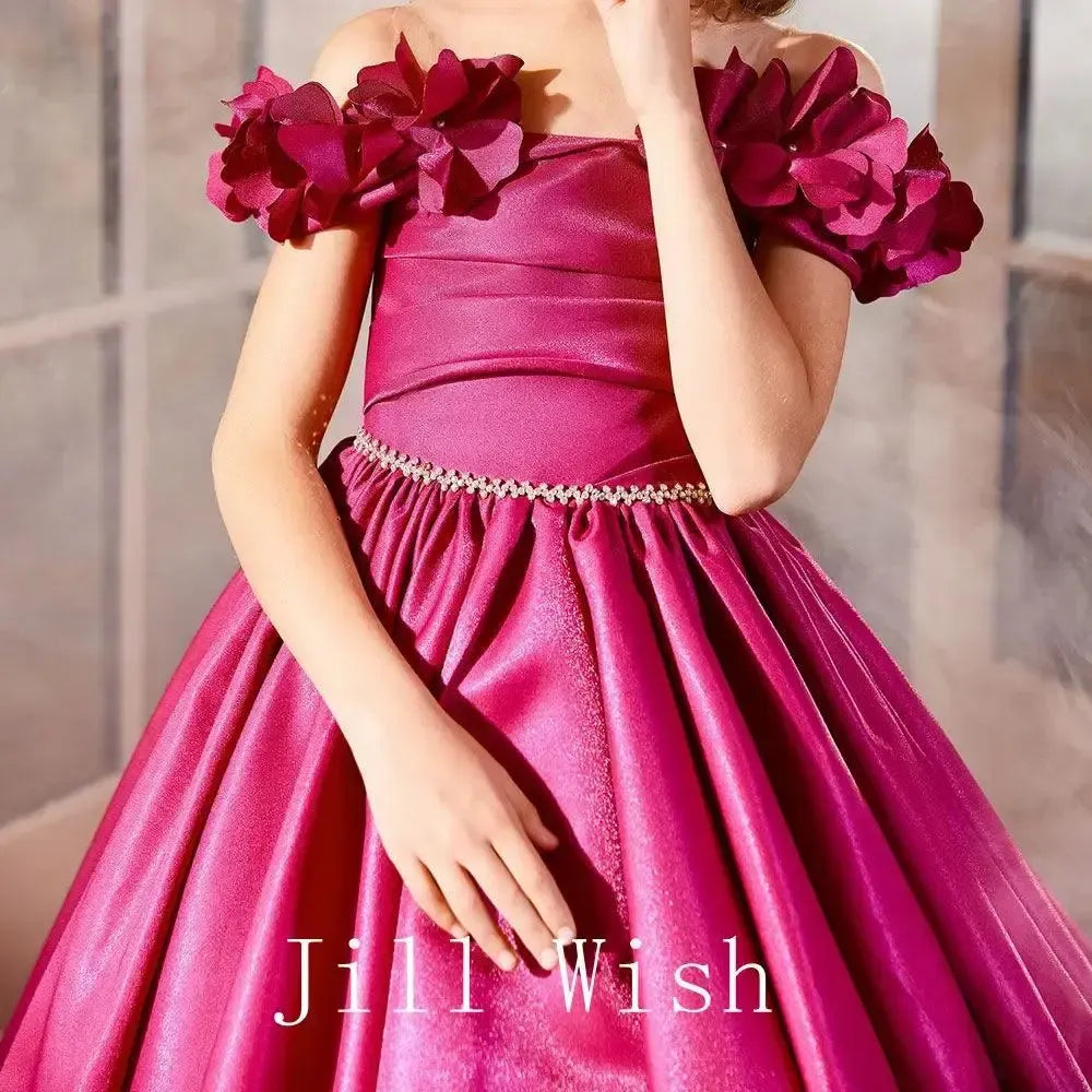 Jill Wish Elegant Fuchsia Girl Dress Appliques Lilac Princess Dubai Gown J167