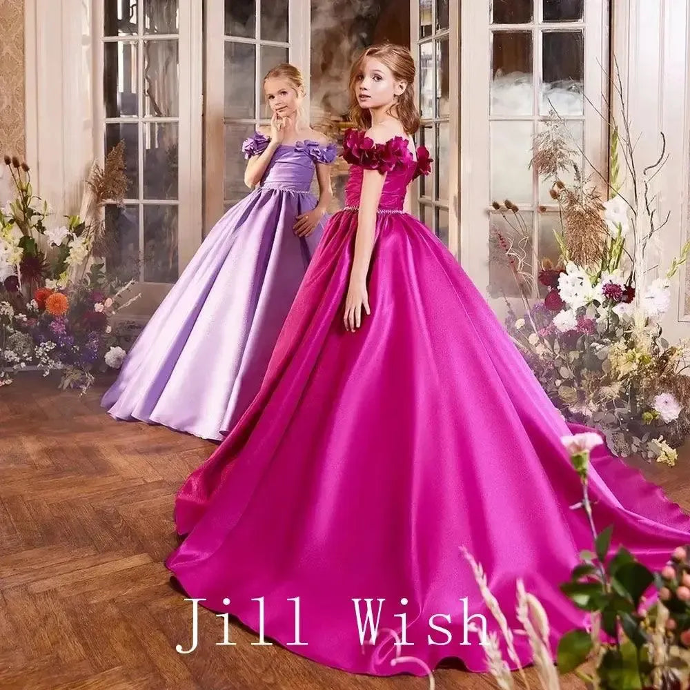 Jill Wish Elegant Fuchsia Girl Dress Appliques Lilac Princess Dubai Gown J167