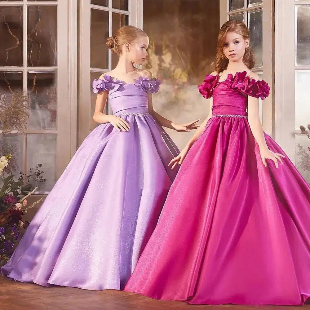 Jill Wish Elegant Fuchsia Girl Dress Appliques Lilac Princess Dubai Gown J167