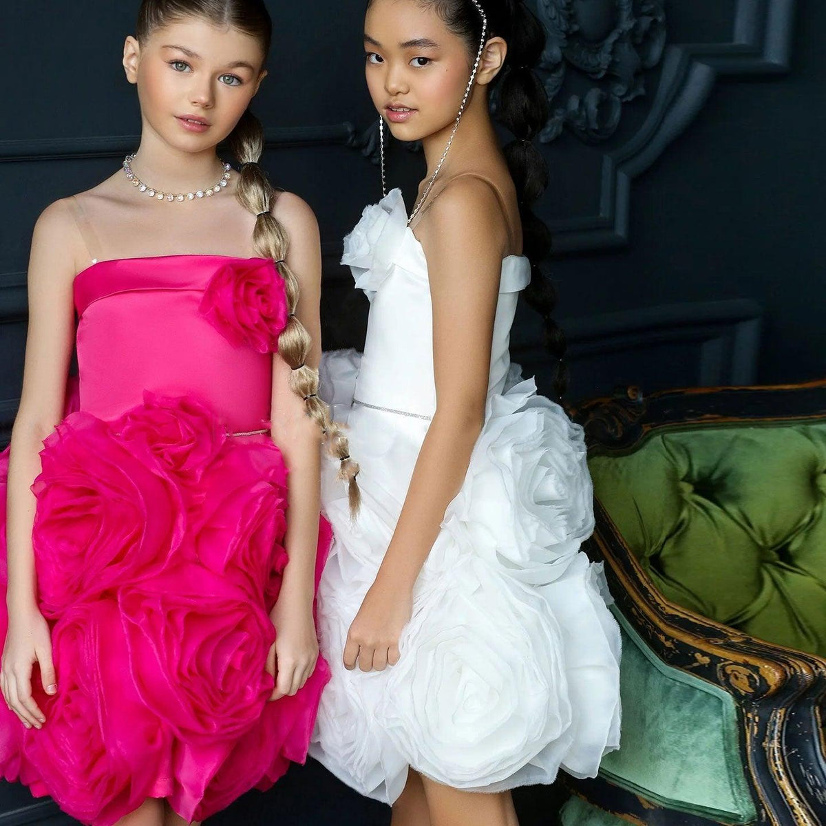 Jill Wish Elegant Fuchsia Girl Dress with Handmade Flowers White Birthday Gown J157