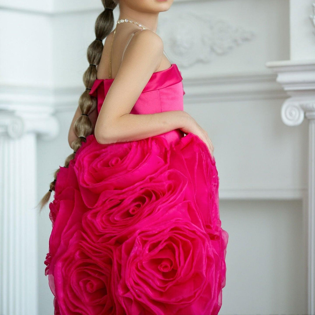 Jill Wish Elegant Fuchsia Girl Dress with Handmade Flowers White Birthday Gown J157