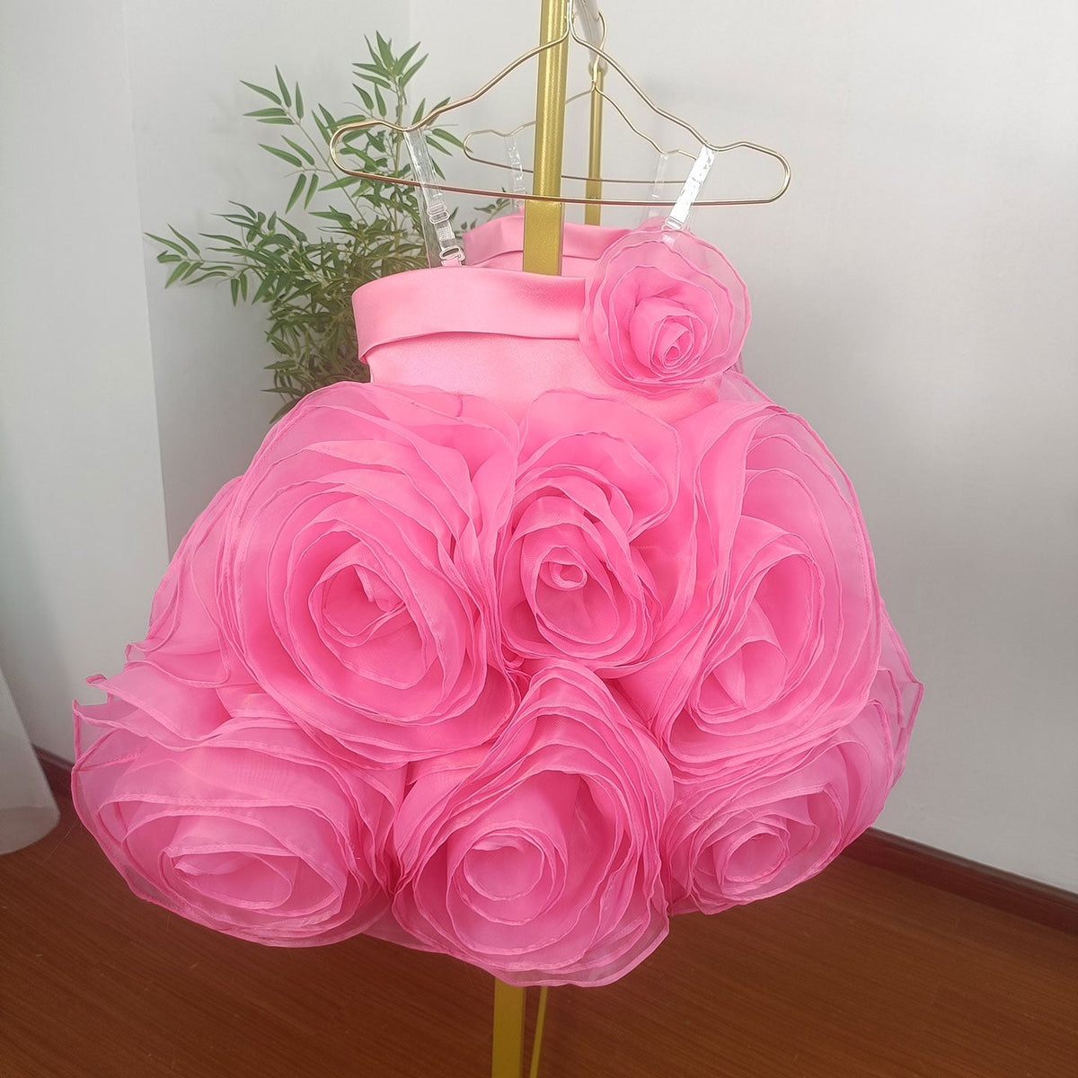 Jill Wish Elegant Fuchsia Girl Dress with Handmade Flowers White Birthday Gown J157