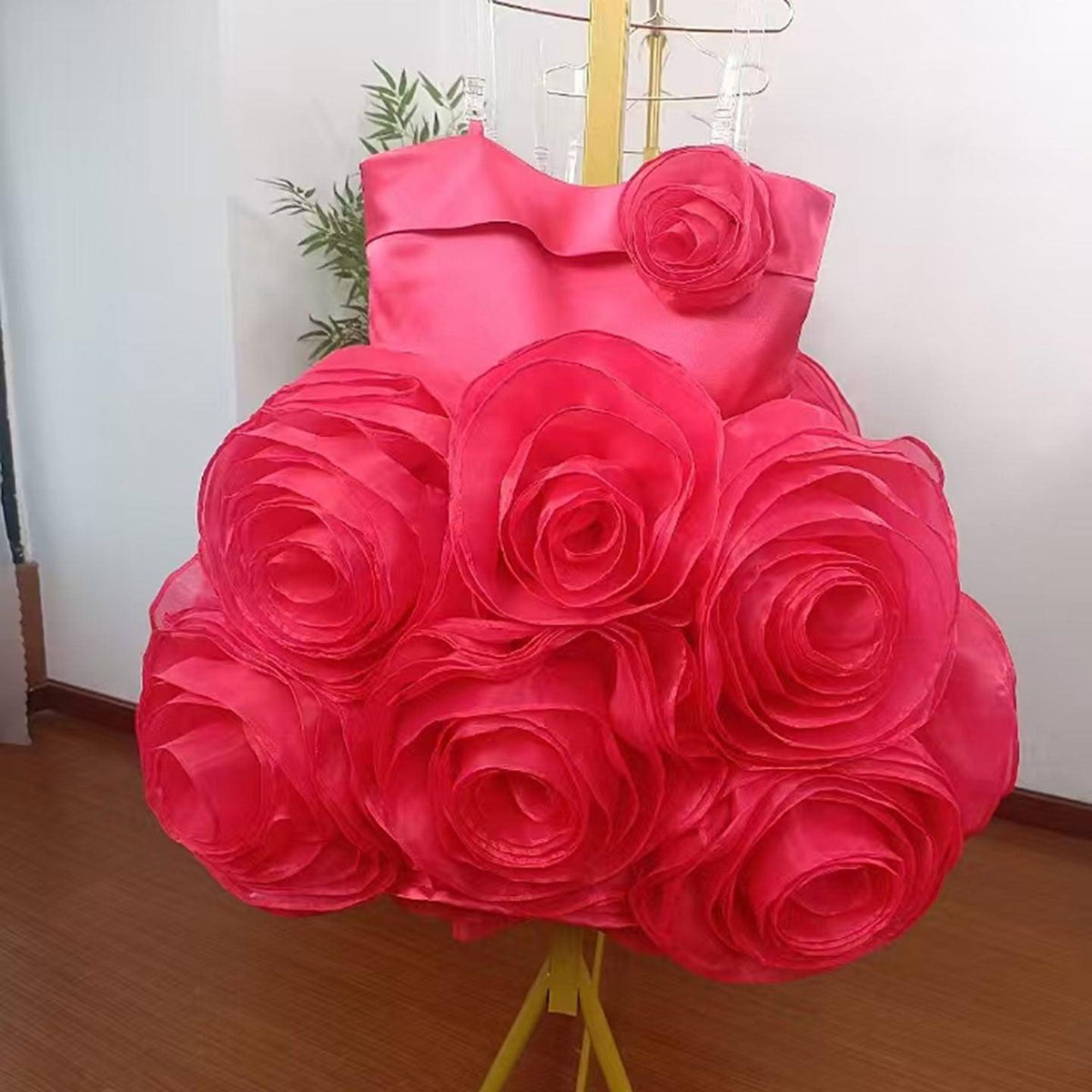 Jill Wish Elegant Fuchsia Girl Dress with Handmade Flowers White Birthday Gown J157
