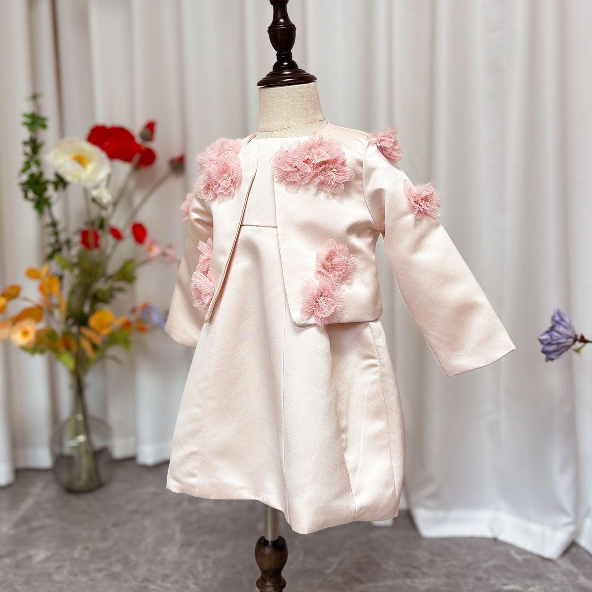 Jill Wish Elegant Ivory Two Piece Girl Dress Handmade Flowers Princess J207