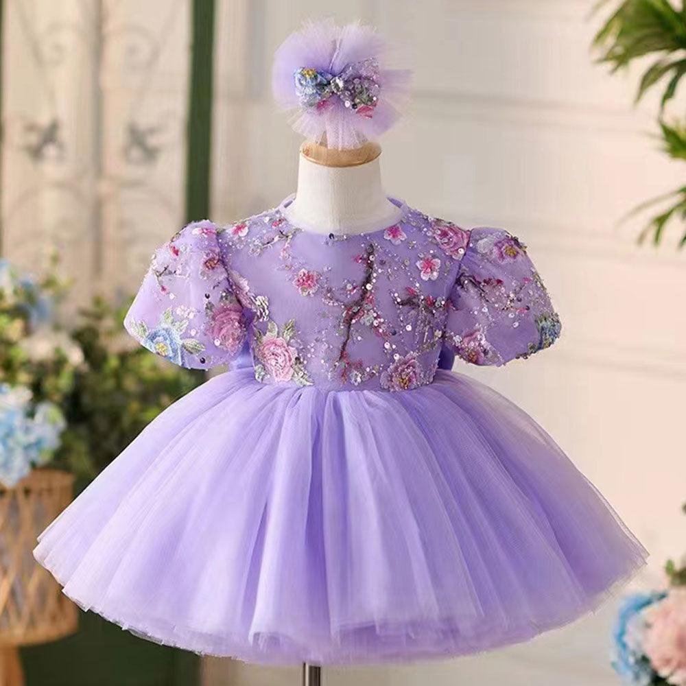 Jill Wish Elegant Lilac Arab Girl Dress Sequined Dubai Kids Princess J266