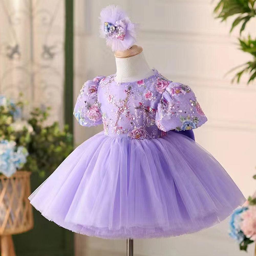 Jill Wish Elegant Lilac Arab Girl Dress Sequined Dubai Kids Princess J266