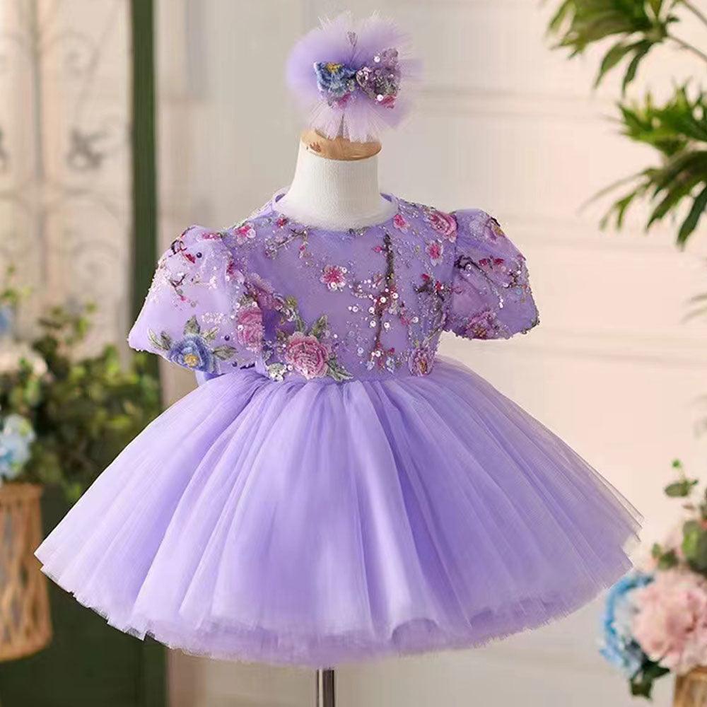 Jill Wish Elegant Lilac Arab Girl Dress Sequined Dubai Kids Princess J266