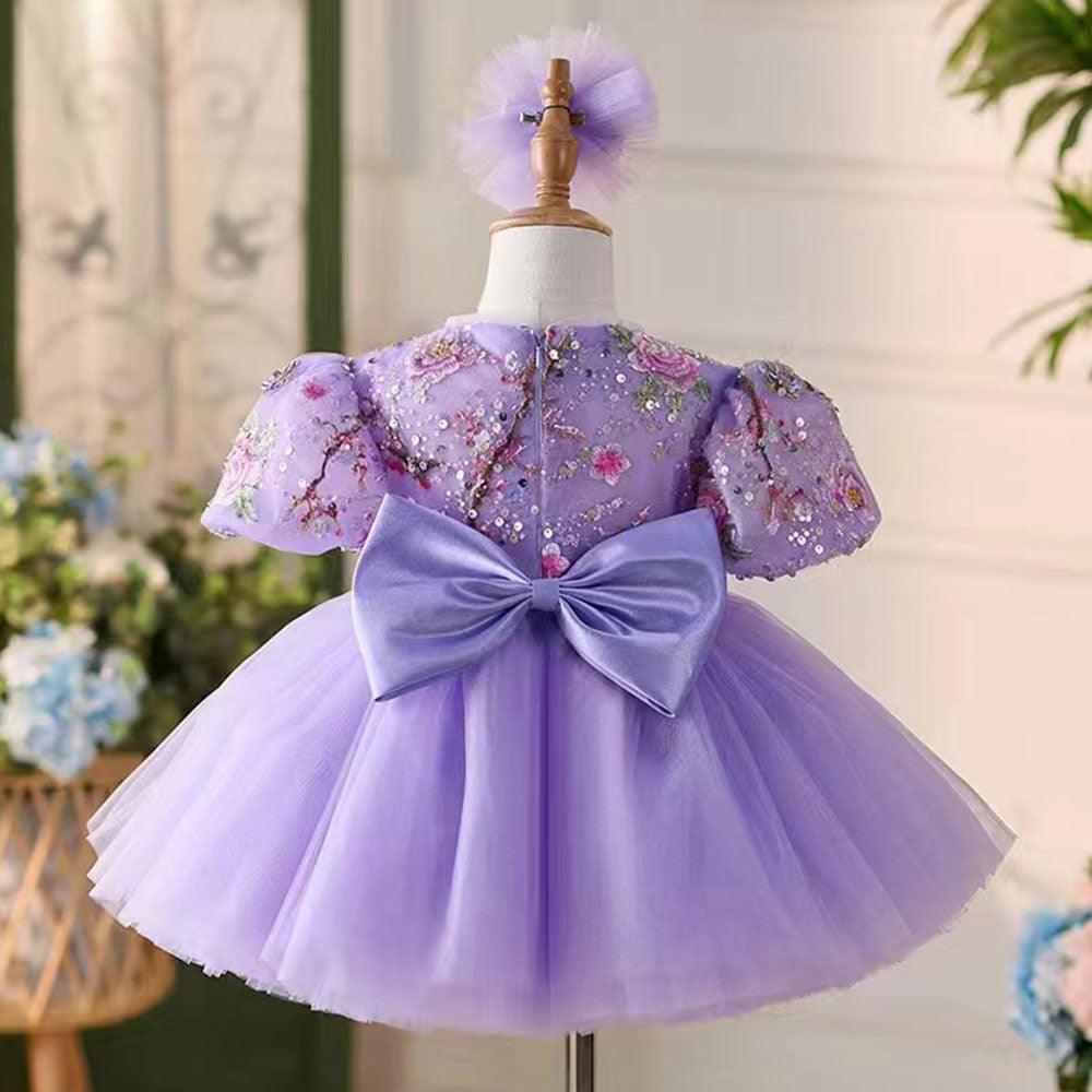 Jill Wish Elegant Lilac Arab Girl Dress Sequined Dubai Kids Princess J266