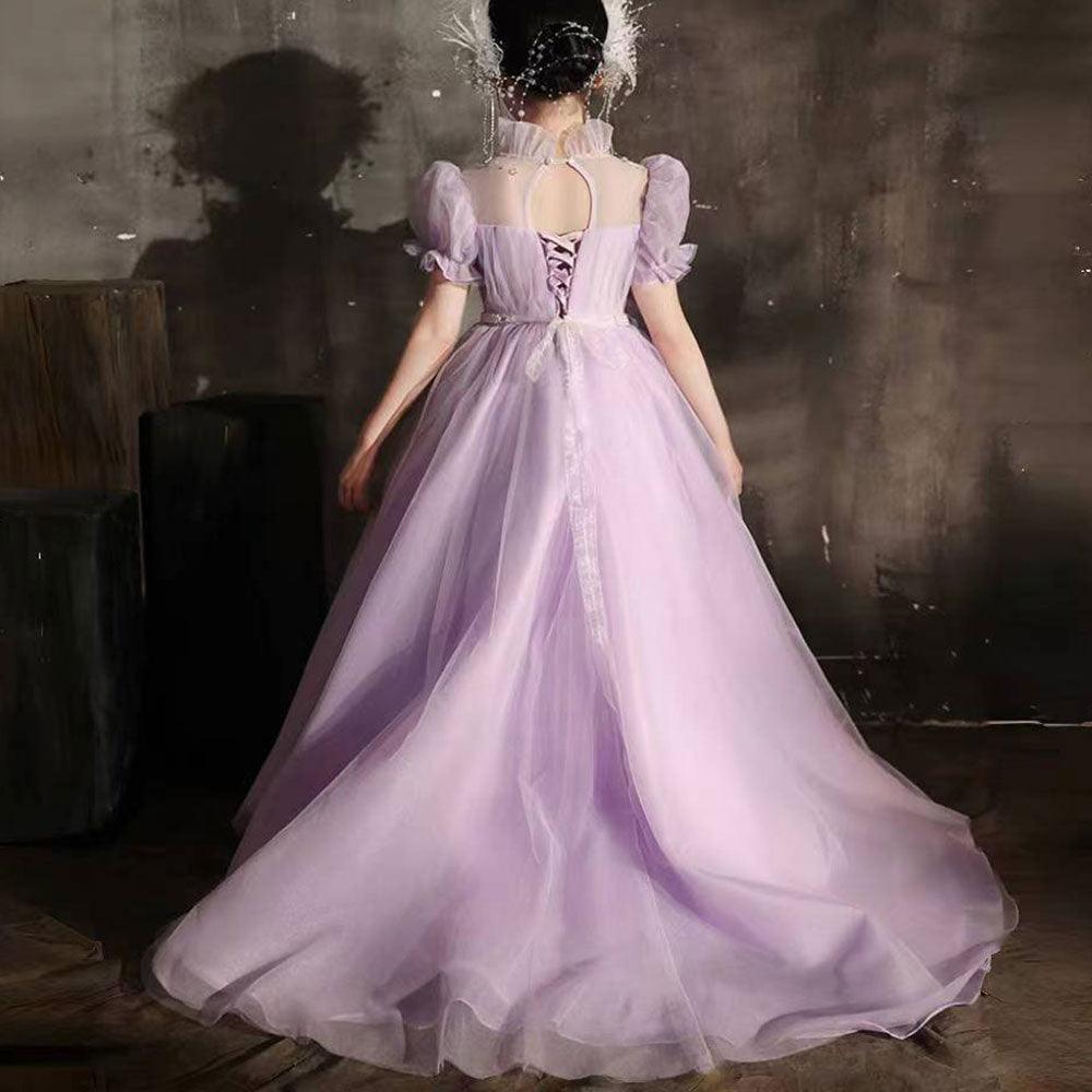 Jill Wish Elegant Lilac Dubai Girl Dress Handmade Flowers Kids Princess J262