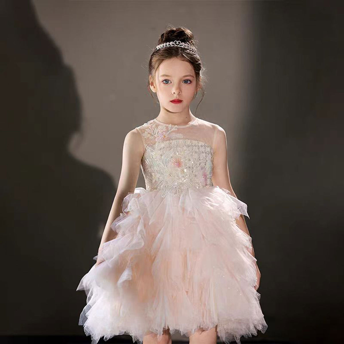 Jill Wish Elegant Pink Beading Birthday Girl Dress Knee Length J182