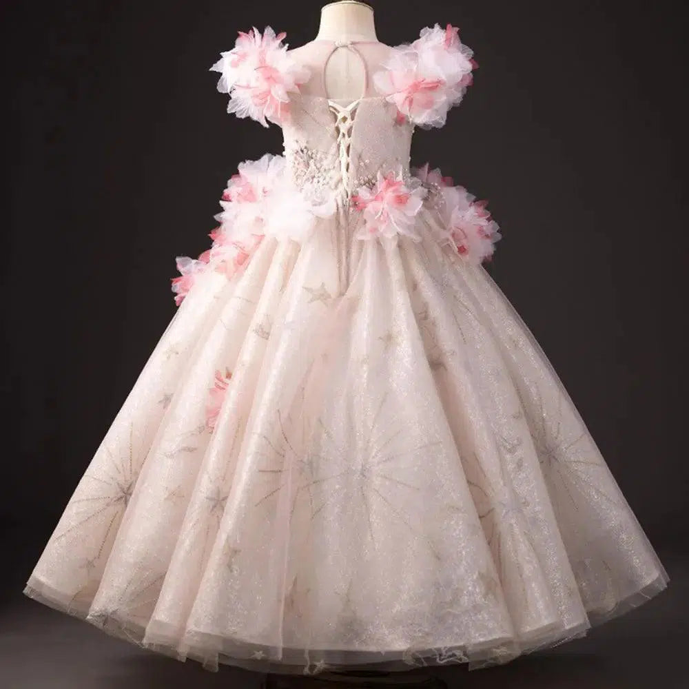 Jill Wish Elegant Pink Girl Dress Beaded 3D Flowers Pearls Arabic Princes J377