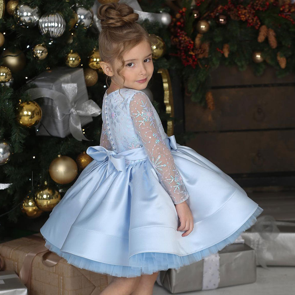 Jill Wish Elegant Pink Long Sleeve Flower Girl Dress Knee Length J048