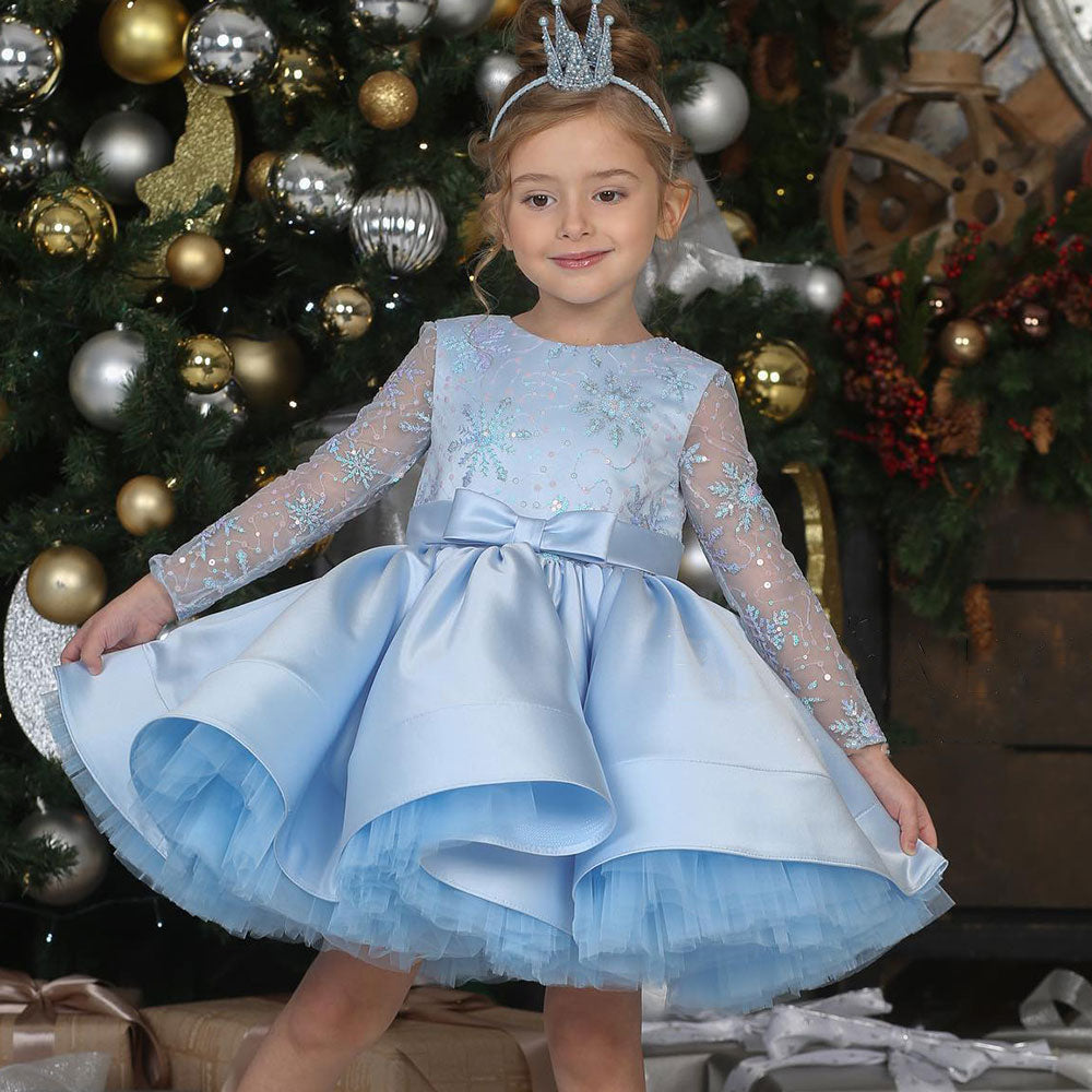 Jill Wish Elegant Pink Long Sleeve Flower Girl Dress Knee Length J048