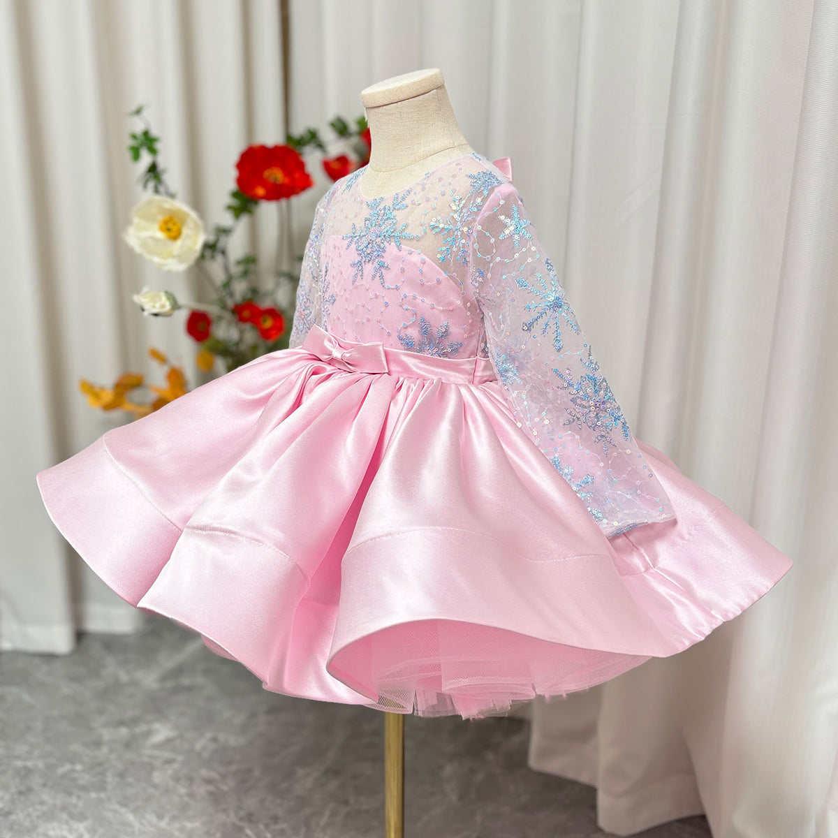 Jill Wish Elegant Pink Long Sleeve Flower Girl Dress Knee Length J048