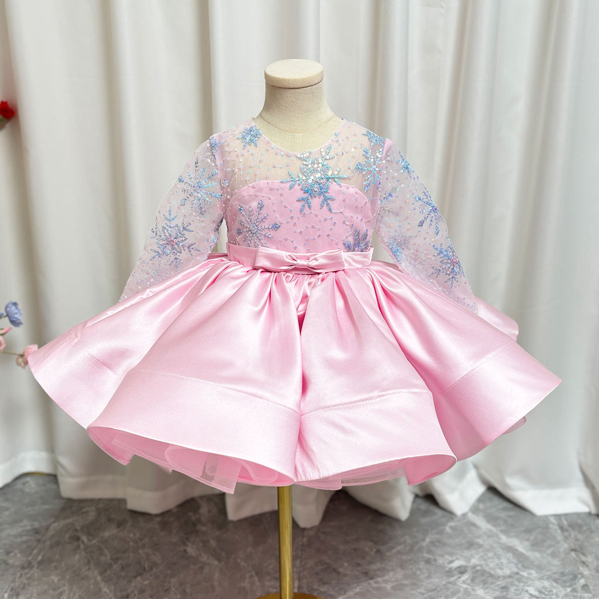 Jill Wish Elegant Pink Long Sleeve Flower Girl Dress Knee Length J048