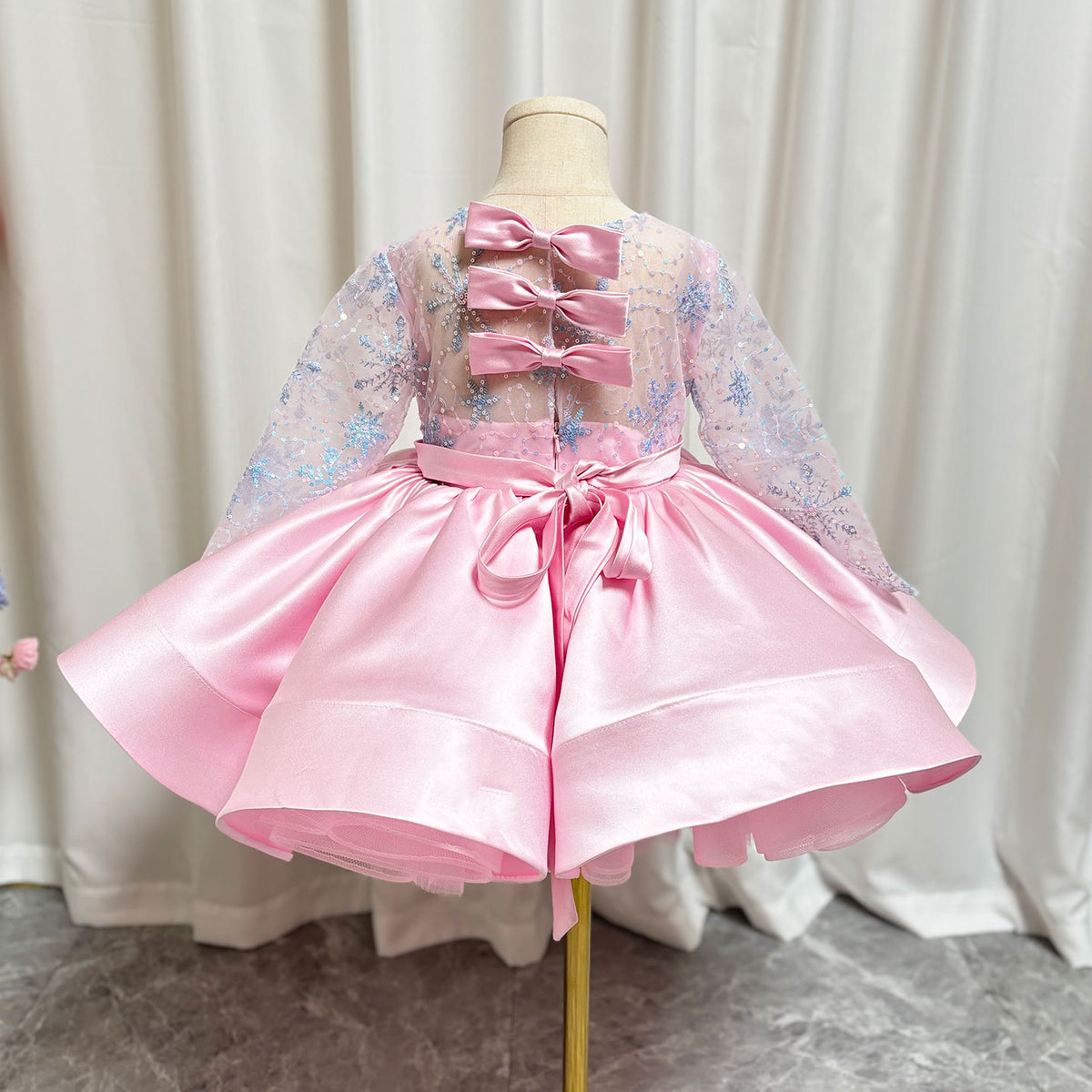 Jill Wish Elegant Pink Long Sleeve Flower Girl Dress Knee Length J048