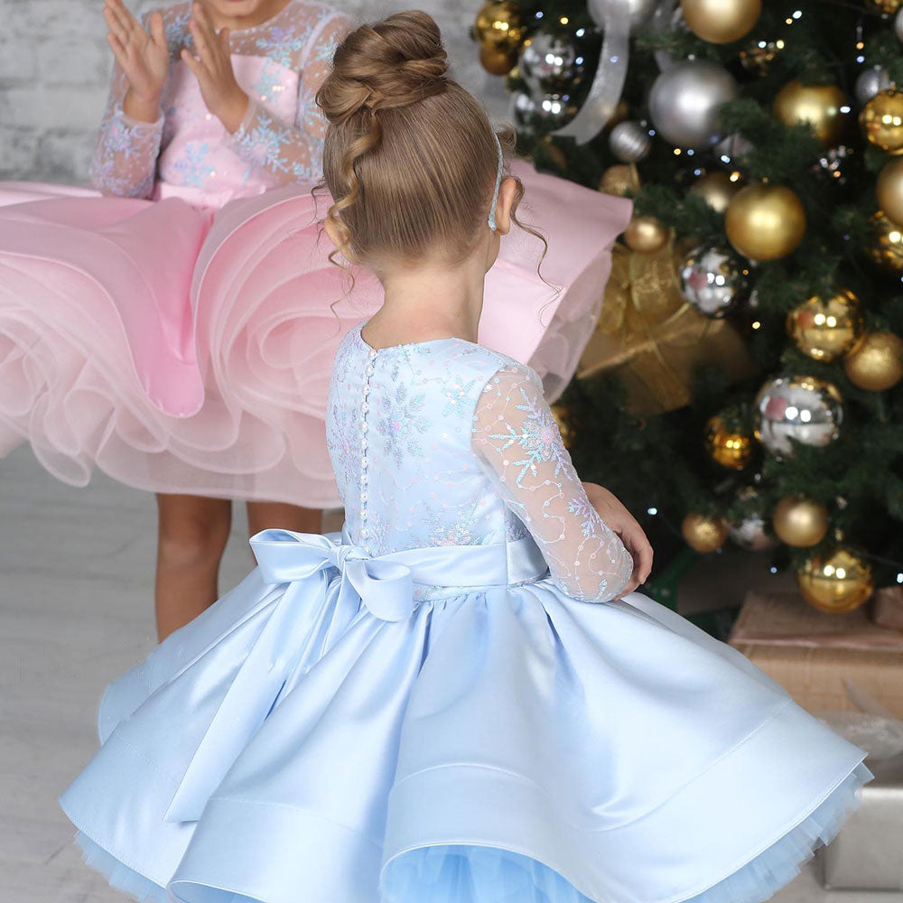 Jill Wish Elegant Pink Long Sleeve Flower Girl Dress Knee Length J048