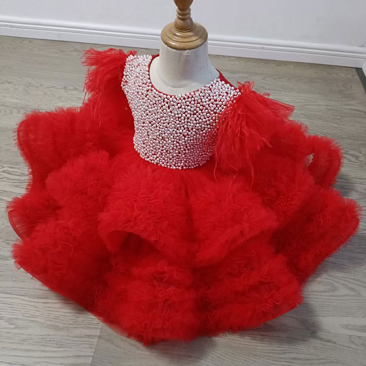 Jill Wish Elegant Pink Pearls Flower Girl Dress Princess Baby Kids J321