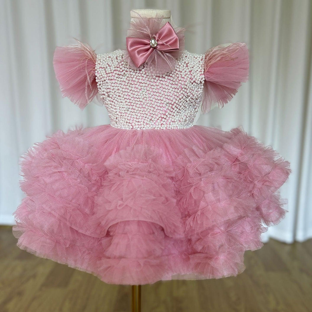 Jill Wish Elegant Pink Pearls Flower Girl Dress Princess Baby Kids J321