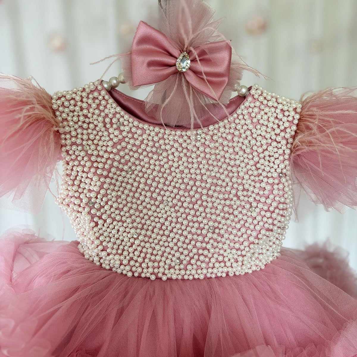 Jill Wish Elegant Pink Pearls Flower Girl Dress Princess Baby Kids J321