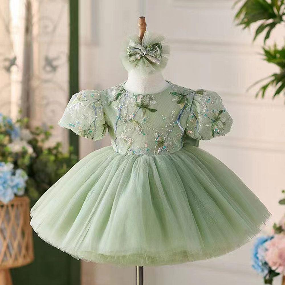 Jill Wish Elegant Sage Green Arab Girl Dress Sequined Dubai J264