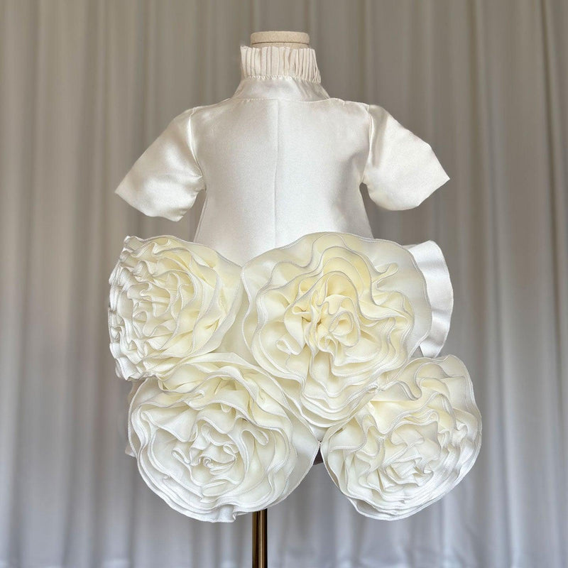 Jill Wish Elegant White Dubai Girl Dress 3D Flowers Arabric Princess Kids J166
