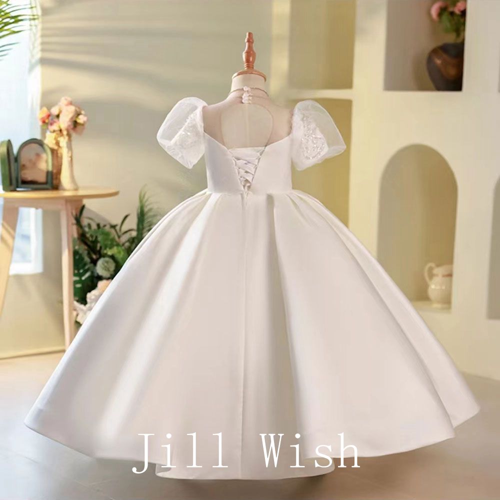 Jill Wish Elegant White Flower Girl Dress Beads Arabic Princess J251